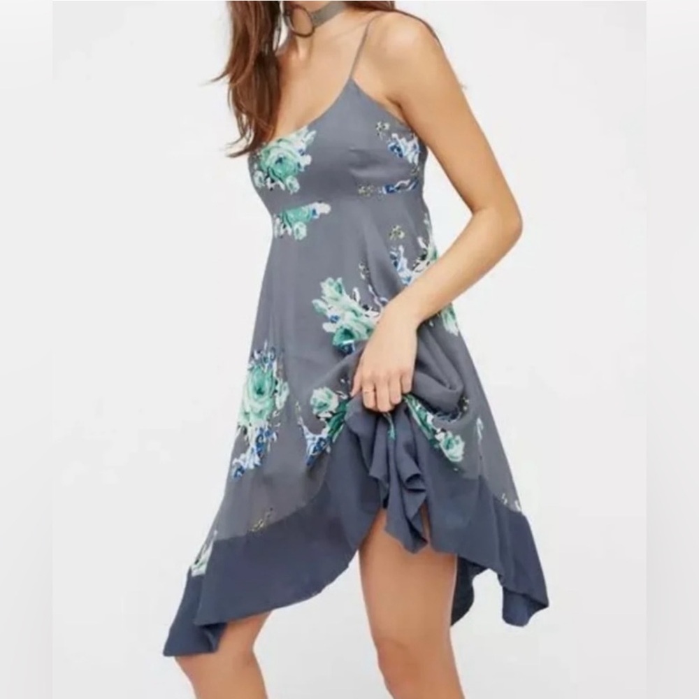 Free People Faded Bloom Mini Swing Dress Grey Small - Picture 9 of 15